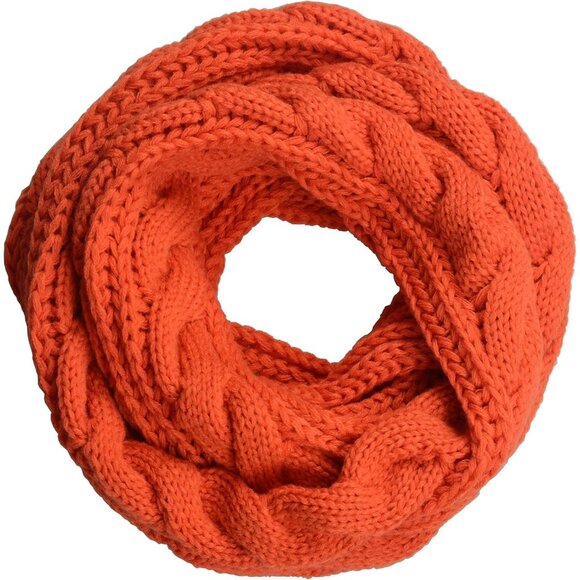 Women's Twist Orange Thick Ribbed Knit Winter Infinity Circle Loop Scarf